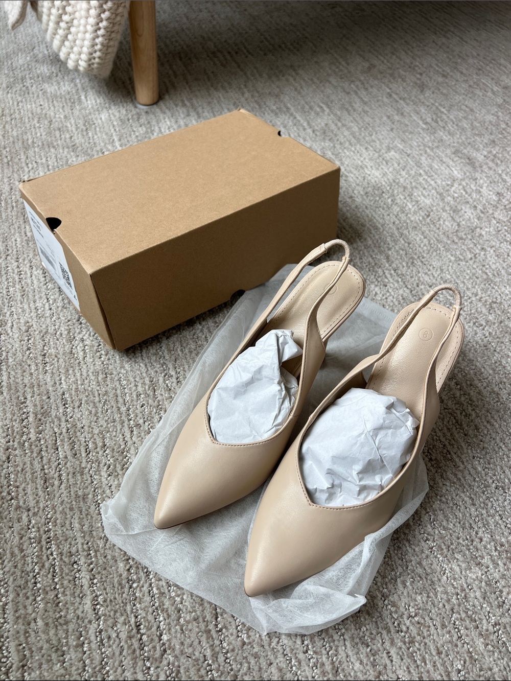 Slingback Pointed-Toe Kitten Heels in Nude - Picture 6 of 9
